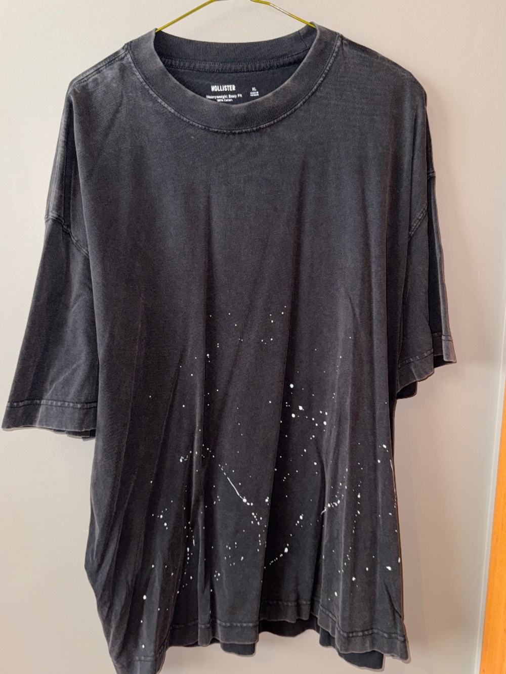 Hollister, Black "Heavyweight Boxy Paint Splatter Crew T-Shirt"